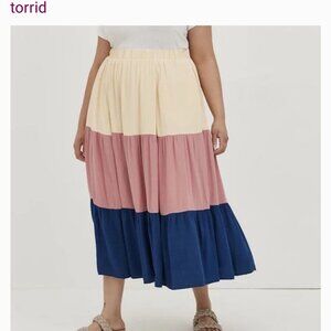 Torrid Woman's Plus-Size Color Block Tiered Summer Hippie Maxi Skirt Sz 22/24